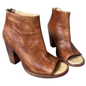 Bed Stu Benchmade Womens Brown Leather High Heel Open Toe Zipper Booties Size 7